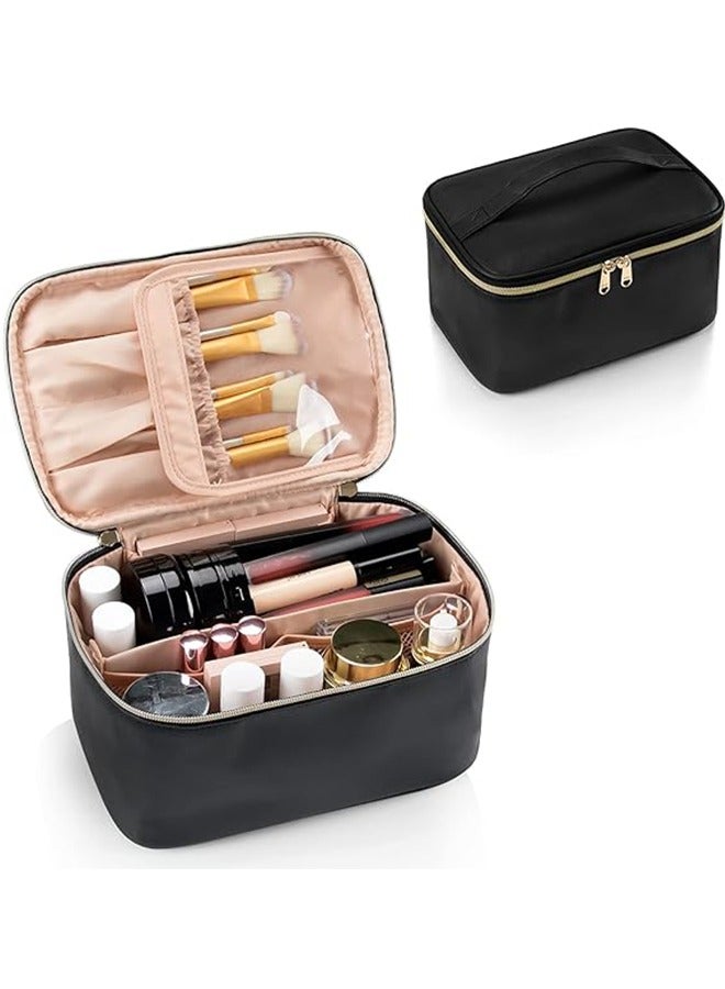 حقيبة مكياج، حقيبة مستحضرات تجميل محمولة للسفر بسعة كبيرة، منظم مكياج مقاوم للماء للنساء مع مقبض ومقسم - Image 1