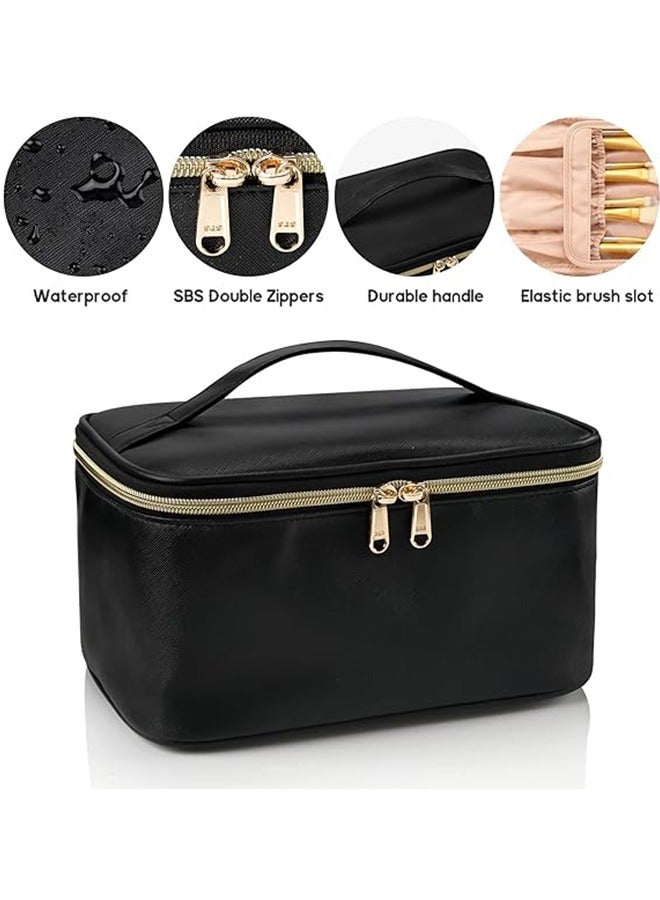 حقيبة مكياج، حقيبة مستحضرات تجميل محمولة للسفر بسعة كبيرة، منظم مكياج مقاوم للماء للنساء مع مقبض ومقسم - Image 4