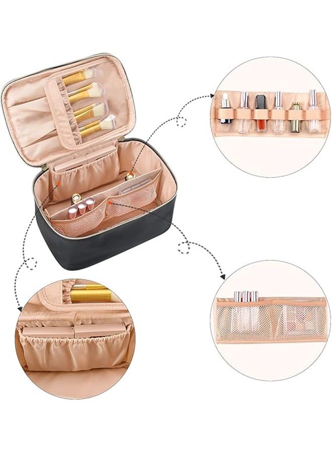 حقيبة مكياج، حقيبة مستحضرات تجميل محمولة للسفر بسعة كبيرة، منظم مكياج مقاوم للماء للنساء مع مقبض ومقسم - Image 5