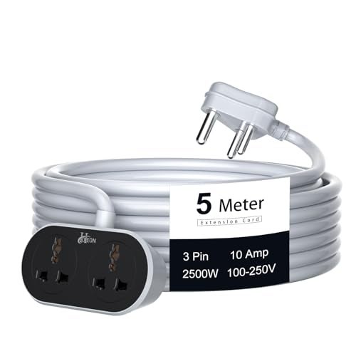 Hoteon Extension Board 5 Meter, 2500W 10A Extension Cord, Heavy Duty Long Wire Extension, 2 Universal Outlets Extension Cable, 3 Pins Power Cord Extension, Expandable Power Strip for Home Office - Image 1