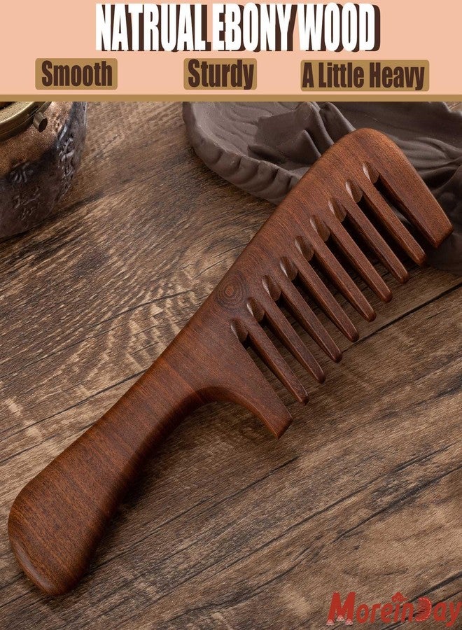 Moreinday Wooden Comb for Women Hair Growth, Wide Tooth Comb for Curls with Handle - Ebony Wood - Image 3