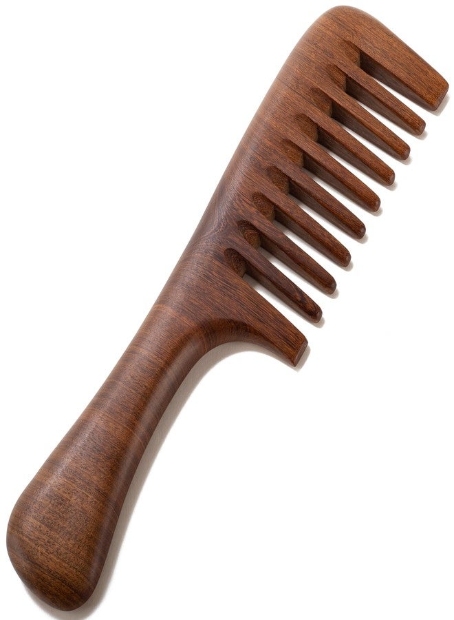 Moreinday Wooden Comb for Women Hair Growth, Wide Tooth Comb for Curls with Handle - Ebony Wood - Image 1