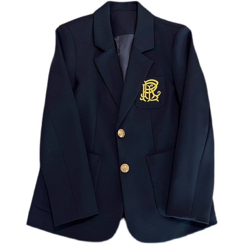Navy Embroidered Suit Jacket For Women 2025 Spring & Fall Preppy Style Design Korean Style Fashion Versatile Suit - Image 5