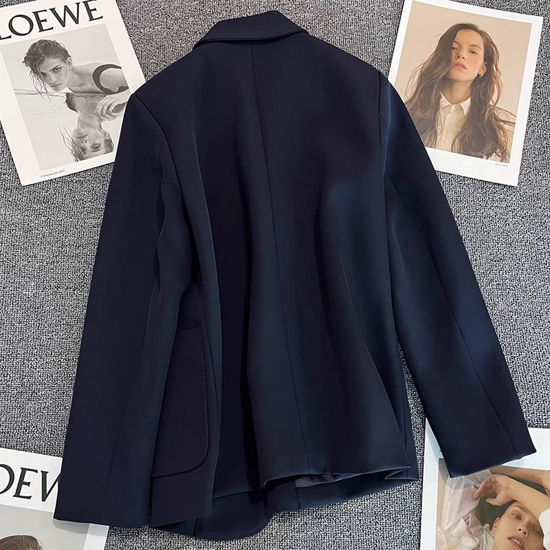 Navy Embroidered Suit Jacket For Women 2025 Spring & Fall Preppy Style Design Korean Style Fashion Versatile Suit - Image 4