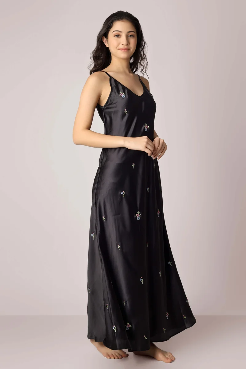 After Dark Angel, Embroidered Satin Dress