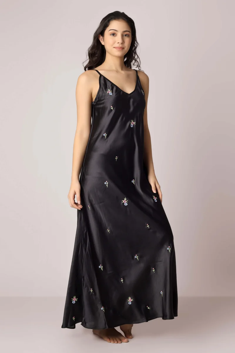After Dark Angel, Embroidered Satin Dress