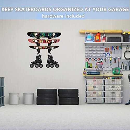 Hikeen Skateboard Rack Wall Mount Skateboard Storage Rack Skateboard Holder, Load Bearing Skateboard Rack, Vertical Space Saving Design - Image 3