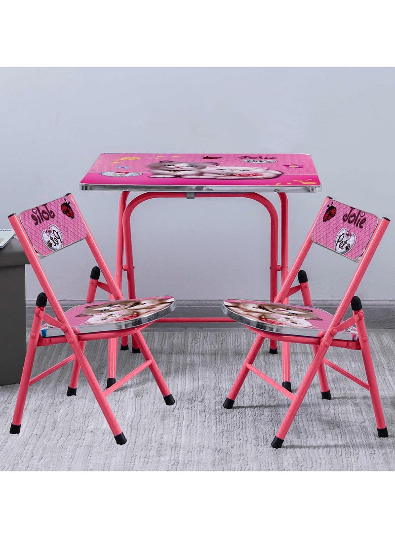 DubaiGallery Children's Table and Chairs, Folding High Chair, Portable Cartoon Activity Table/Desk/Dining Table, for 3-8 Years Boys and Girls - Including Table and 2 Chair 