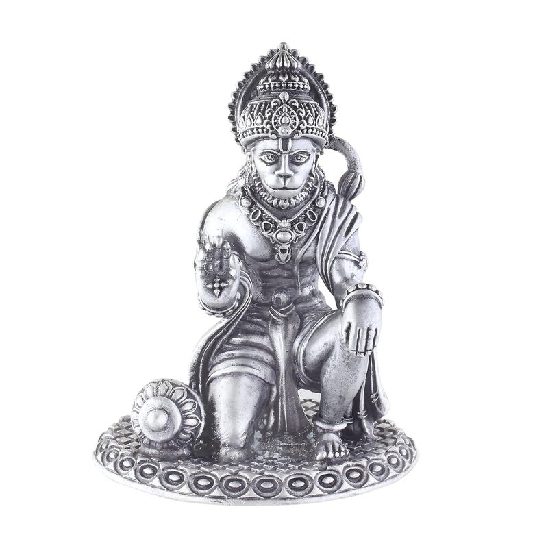 PRD CARATCAFE Silver Hanuman Murti for Car Dashboard Home Office Use Made in Pure 925 Solid Chandi Metal Idol of Bajrang Bali Antique Gift Item for All Occasions Festivals - Image 1