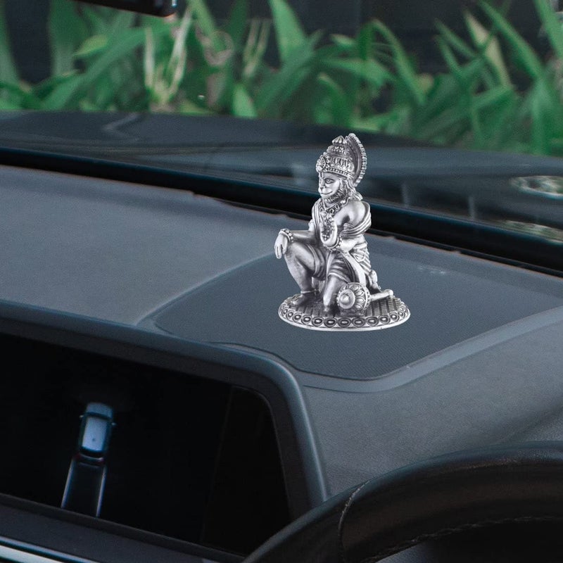 PRD CARATCAFE Silver Hanuman Murti for Car Dashboard Home Office Use Made in Pure 925 Solid Chandi Metal Idol of Bajrang Bali Antique Gift Item for All Occasions Festivals - Image 4