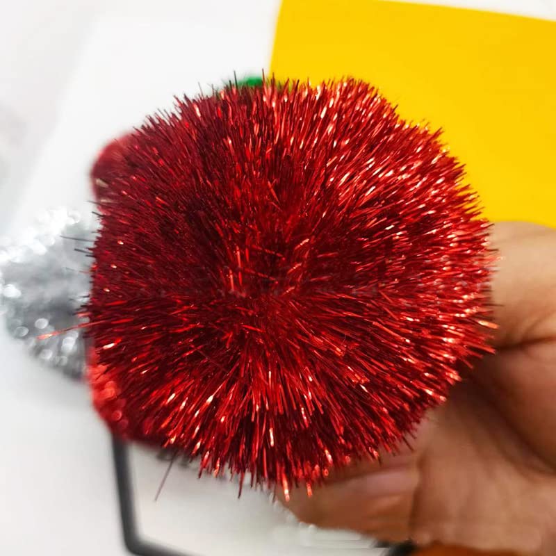 YYCRAFT YYCRAFT 15pcs Jumbo Glitter Tinsel Pom Poms Sparkle Balls for DIY CraftCat ToysRed2