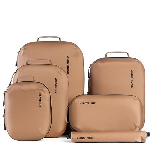 Aerotrunk Ultralight Compression Packing Cubes - Lightweight Travel Organizers for Suitcases and Luggage (6-Pack, Mocha) - Image 1