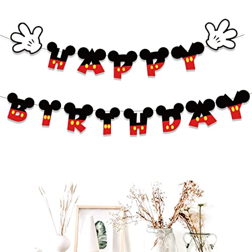 Festiko® 2 PCS Cartoon Mouse Happy Birthday Banner for Kids Theme Birthday Party Bunting Decorations - Image 3