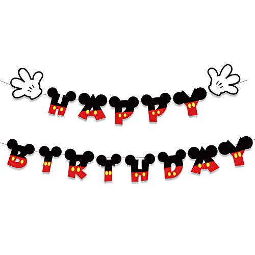 Festiko® 2 PCS Cartoon Mouse Happy Birthday Banner for Kids Theme Birthday Party Bunting Decorations - Image 1