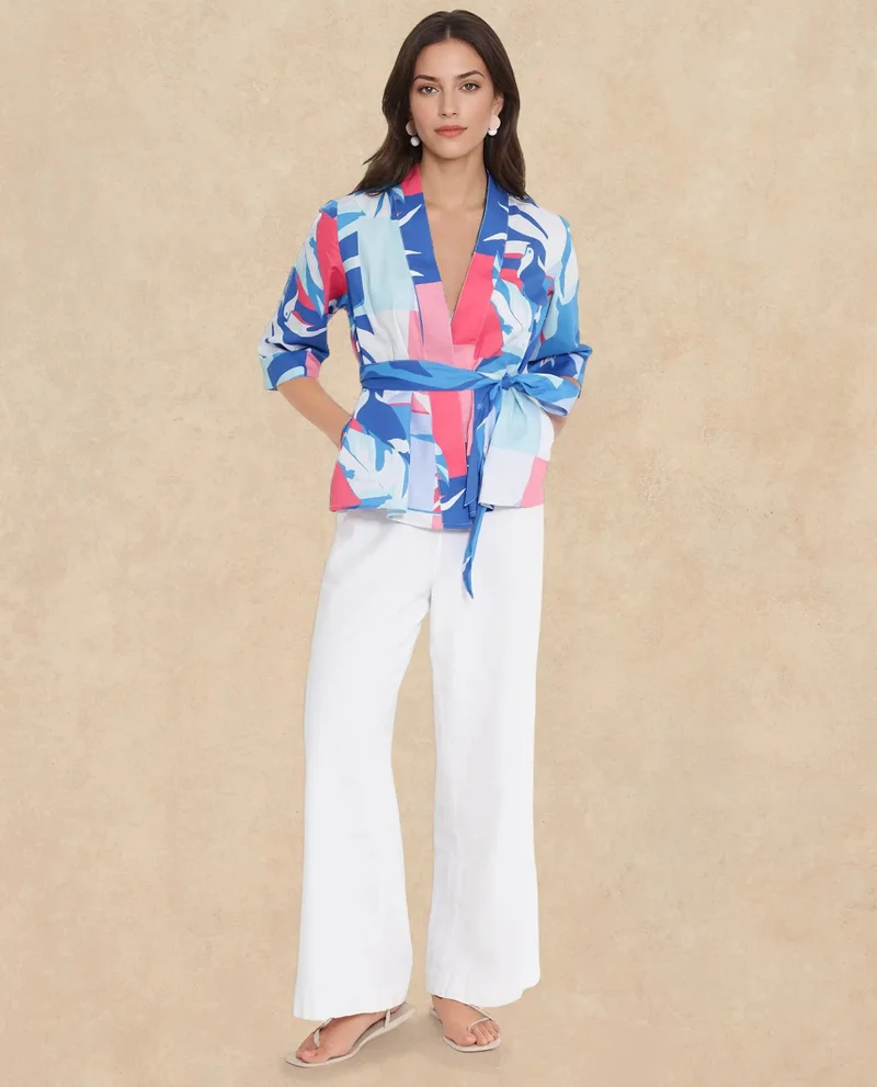 Rareism Women's Artistic Elegance: Abstract Print Wrap Top