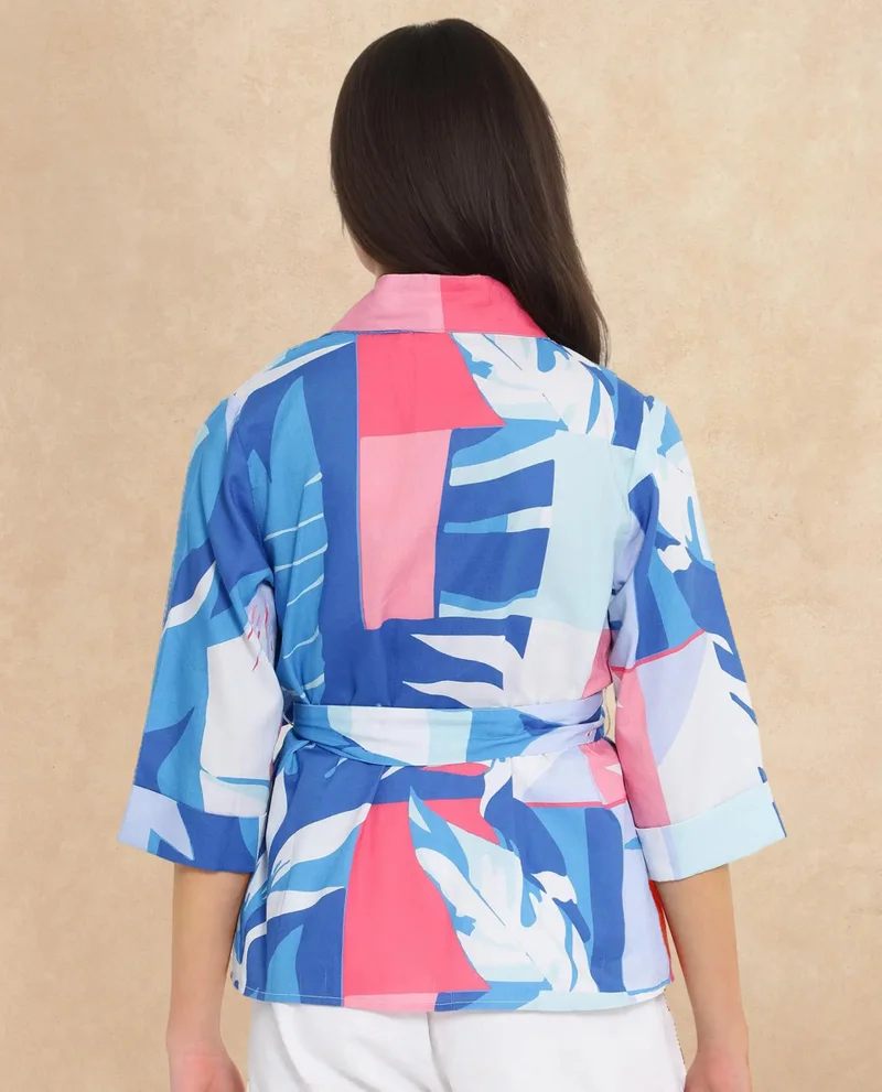 Rareism Women's Artistic Elegance: Abstract Print Wrap Top