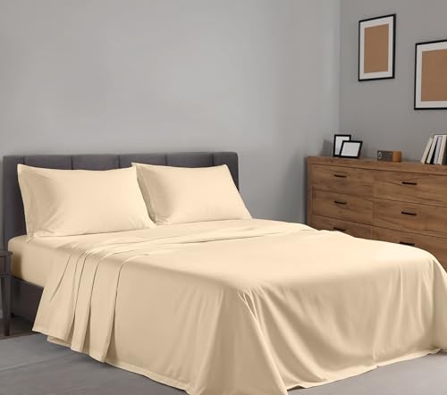 RUVANTI 100 Cotton Percale Sheets Full Size Crisp Cooling Bed Sheets for Hot Sleepers Deep Pocket 16 Soft Breathable Durable HotelStyle 4 Piece Set Beige - Image 3