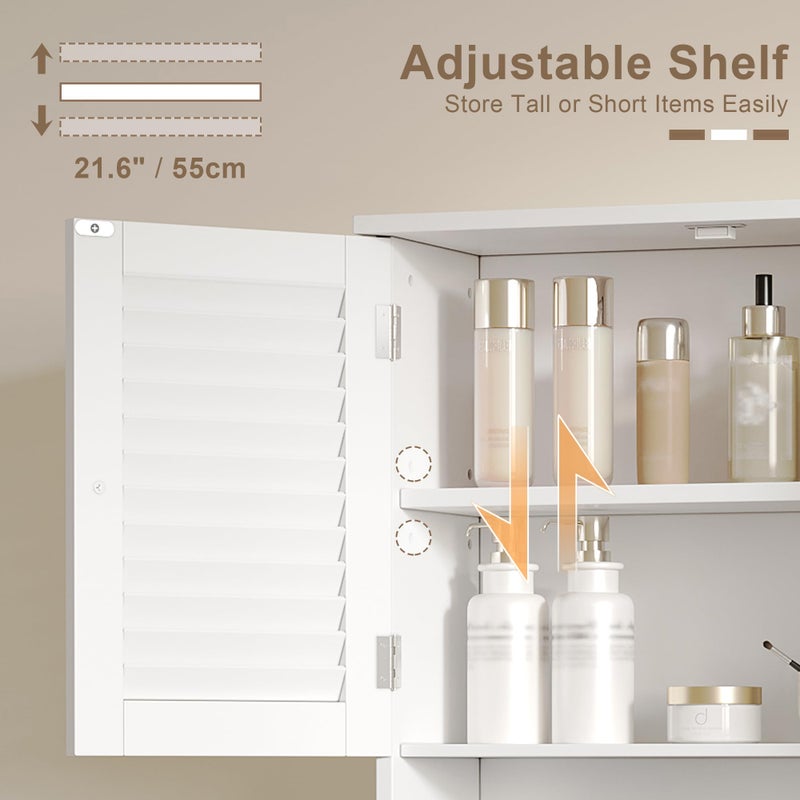 ChooChoo Medicine Cabinet, Bathroom Wall Cabinet, 2 Doors Over The Toilet Space Saver Storage Cabinet with Large Space, White - Image 5