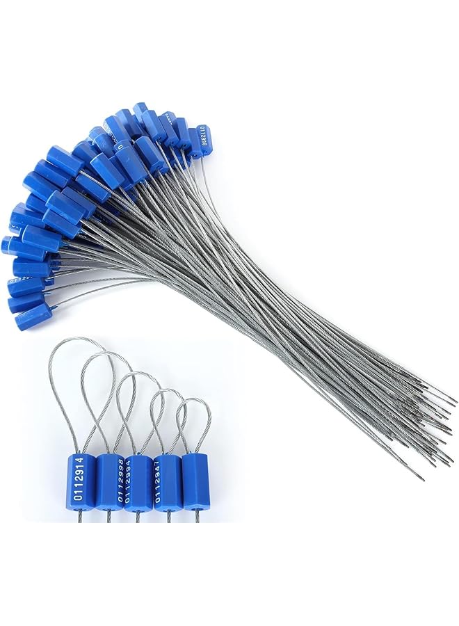 PROMASS promass 100 PCS Security Cable Seals Numbered Tamper Proof Security Tags, Blue Steel Pull-Tite Container Seals Wire Seals, Metal Self-Locking Cable Steel Wire Seal for Truck Container Shipping  - Image 1