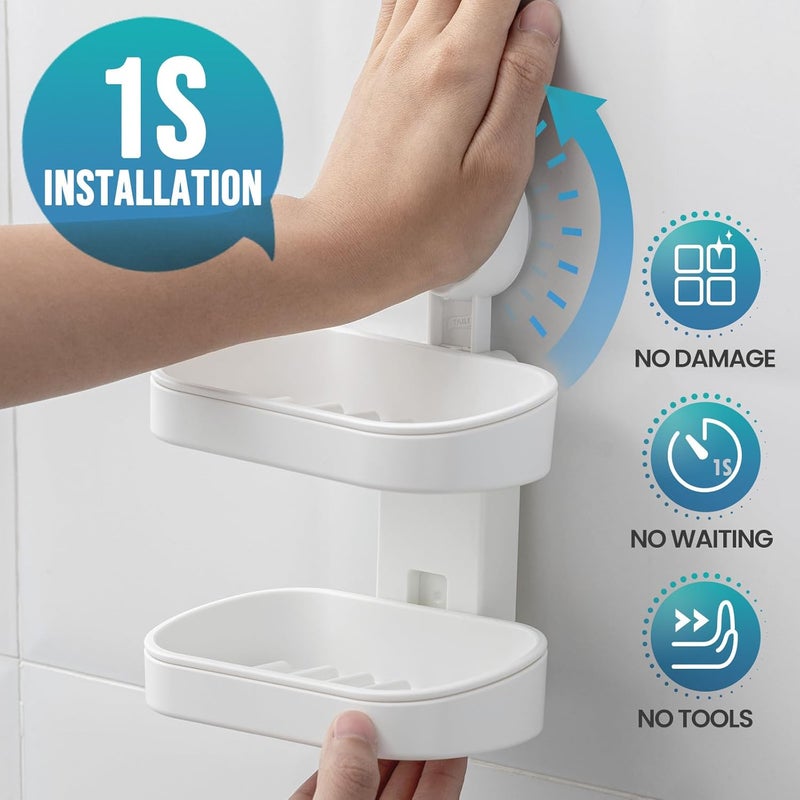 Taili Double Layer Soap Dish Suction Cup Soap Holder, Strong Sponge Holder for Shower, Bathroom, Tub and Kitchen Sink, Drill-Free, Removable - Image 2