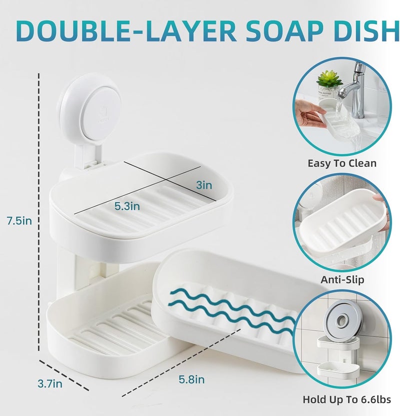 Taili Double Layer Soap Dish Suction Cup Soap Holder, Strong Sponge Holder for Shower, Bathroom, Tub and Kitchen Sink, Drill-Free, Removable - Image 4