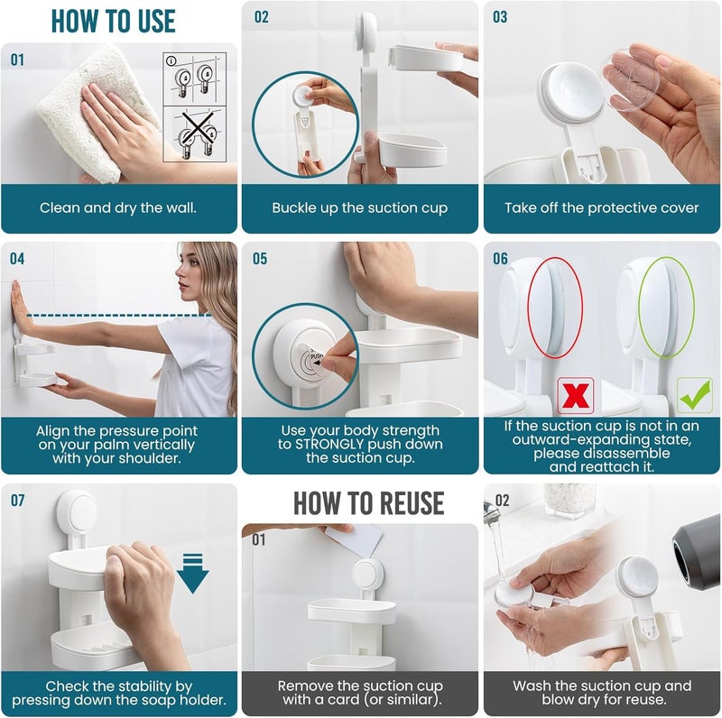 Taili Double Layer Soap Dish Suction Cup Soap Holder, Strong Sponge Holder for Shower, Bathroom, Tub and Kitchen Sink, Drill-Free, Removable - Image 5