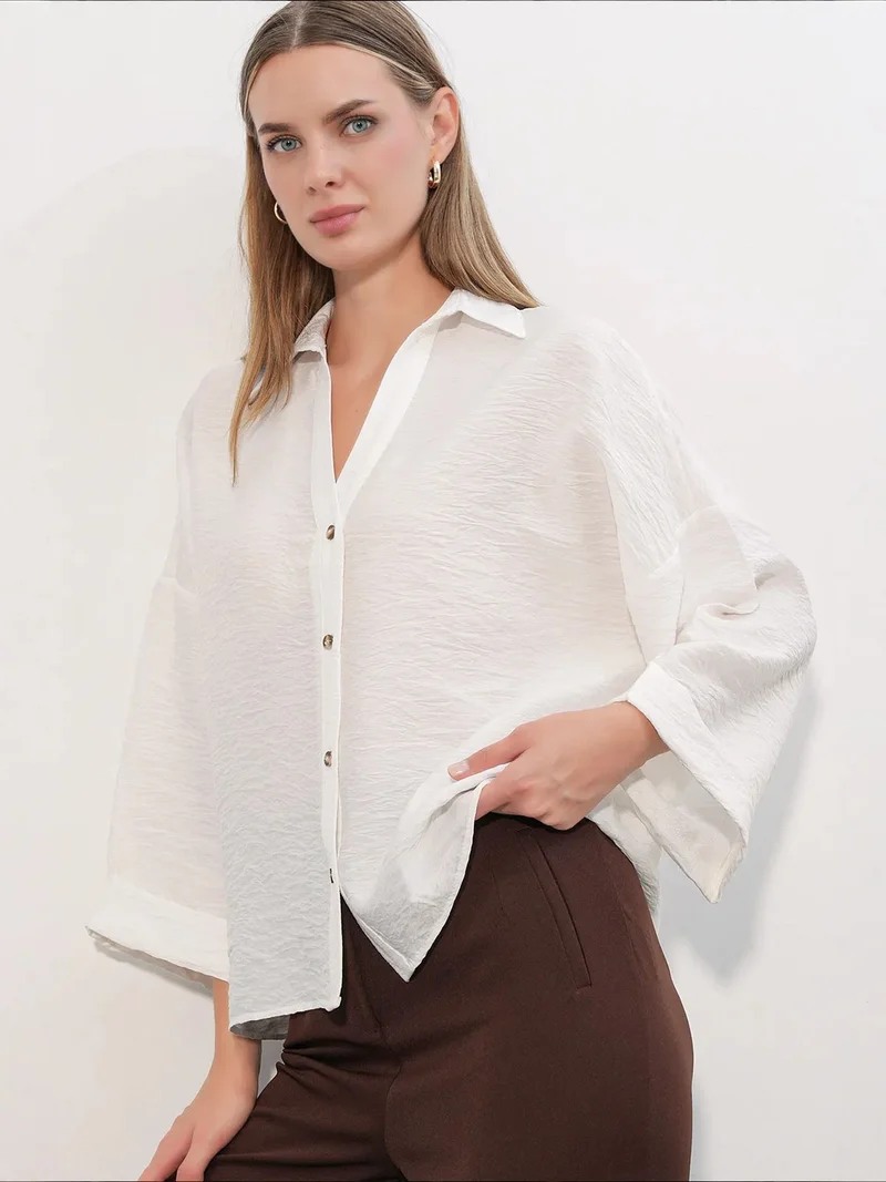 Big Dart Dusty White BDART Women’s Viscose-Nylon Shirt for Women | Best Price UAE