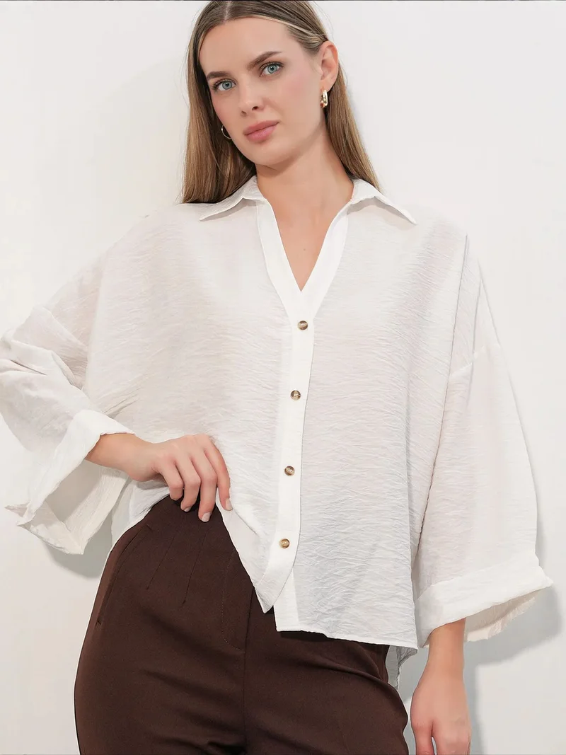 Big Dart Dusty White BDART Women’s Viscose-Nylon Shirt for Women | Best Price UAE