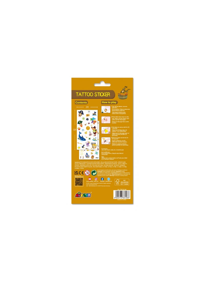 Avenir Tattoo Sticker - Pirate | 52pc Set of Temporary Tattoos - High-Quality Water-Based Ink - Safe and Easy to Apply and Remove - Lasts 3-5 Days for Kids 3+  - Image 1