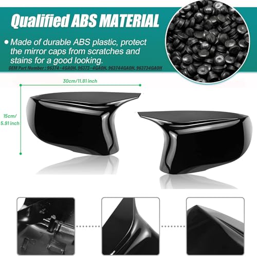 Qlhshop Q50 Mirror Caps for Infiniti Accessories, Passenger Driver Side View Mirror Cover Replacement for Infiniti Q60 Q70 QX30 QX50 Q50L Exterior Car Body Tuning Parts & Trim, Glossy Black - 1 Pair - Image 3