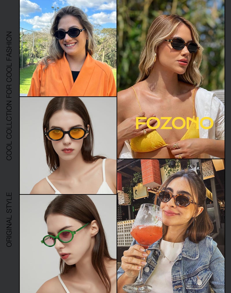 Fozono Retro Oval Sunglasses for Women,Trendy Small Narrow Vintage Round Shades UV400 Clear Green Frame/Orange Red Lens - Image 3