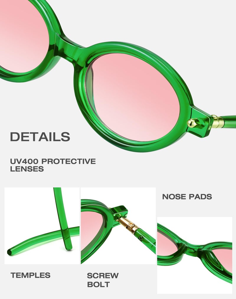 Fozono Retro Oval Sunglasses for Women,Trendy Small Narrow Vintage Round Shades UV400 Clear Green Frame/Orange Red Lens - Image 5