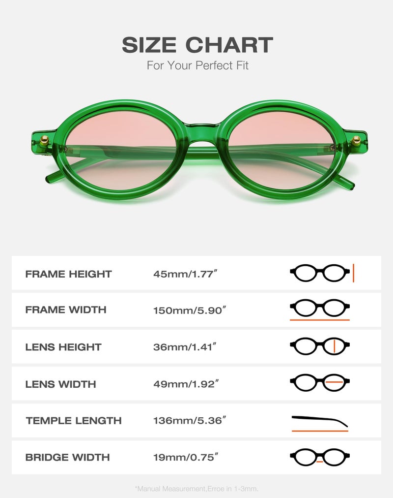 Fozono Retro Oval Sunglasses for Women,Trendy Small Narrow Vintage Round Shades UV400 Clear Green Frame/Orange Red Lens - Image 4