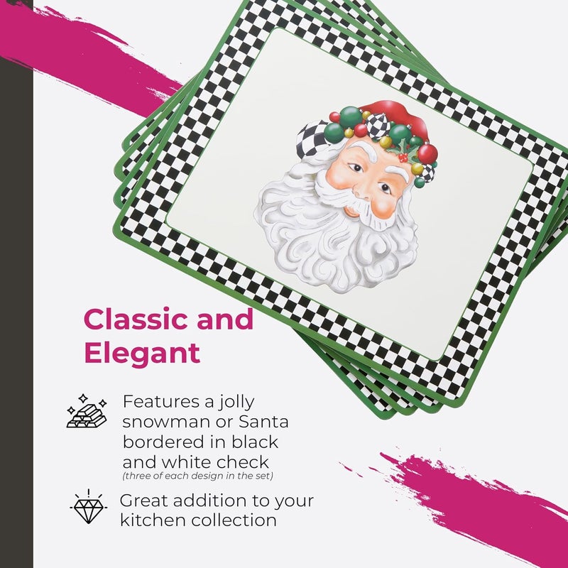 Pimpernel Black and White Christmas Placemats Set of 4  CorkBacked HeatResistant Table Mats for Dining Table 157 x 117  Durable Hard Placemats Featuring Festive Snowman  Santa Designs - Image 3