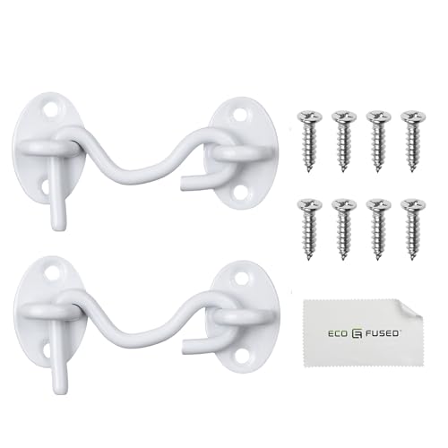 ECO-FUSED EcoFused 3inch Heavy Duty Hook and Eye Latch 2X Barn Door Lock White 8X Mounting Screws Powder Coated Stainless Steel Hooks for Door Windows Sheds Fences Gates Closets Cabinets - Image 1
