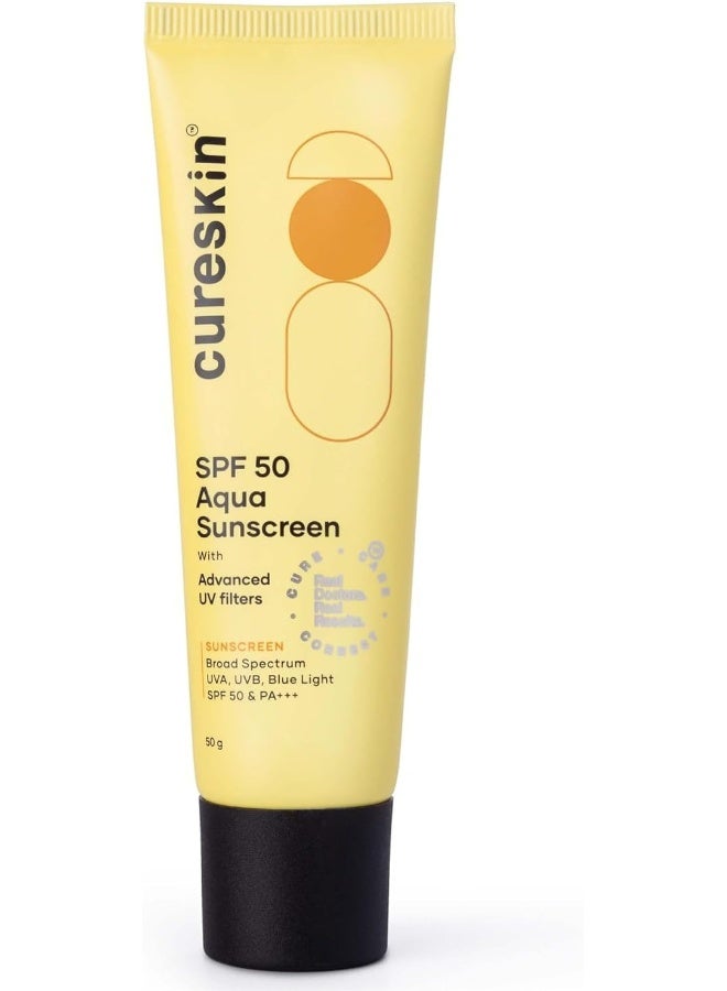 Cureskin SPF 50 Aqua Sunscreen with Advanced UV Filters | Broad Spectrum Sun, UVA, UVB, Blue Light Protection, SPF 50 & PA+++, 50 g (Pack of 1) - Image 1
