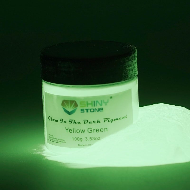 Shiny Stone Glow in The Dark Powder Pigment, Neutral and Fluorescent Colorful Luminous Pigment Powder for Painting, Epoxy Resin Colorant, DIY Crafts and Theme Party,100g/3.53oz (Yellow Green) - Image 1
