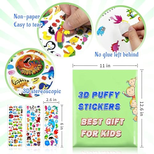Gifting Square Self-Adhesive Metal Cartoon Polyvinyl Chloride Puffy 3D Cute Stickers Funny for Kids On Gifts (10 Sheet), 16 x 7 x 0.1 Centimeters - Image 3