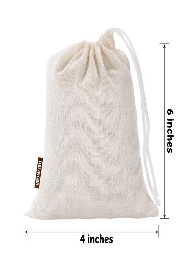 DELINGER 10 Pcs Cotton Drawstring Potli Cloth Bags For Kitchen, Reusable Bags For Grocery, Non Plastic Packing, Masala Potli, Spice Bag, Fridge Bag .Off White (Hight 6 inch and Width 4 inch) - Image 2