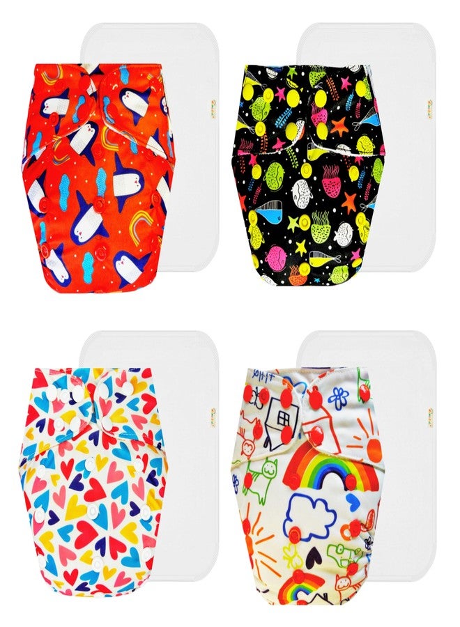 Dumbledo Premium Cloth Diaper with Cotton Insert (Pack of 4) | Soft & Gentle | Reusable & Washable | Easy to Clean | Ideal for Toddlers | 3 Months - 3 Years | Unisex Baby - Image 1