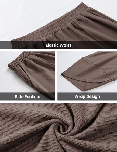 Himosyber Women Cotton Pants Wide Leg Pants Casual Loose Baggy Elastic Waist Beach Palazzo Harem Pants (Coffee-XS) - Image 4