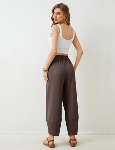 Himosyber Women Cotton Pants Wide Leg Pants Casual Loose Baggy Elastic Waist Beach Palazzo Harem Pants (Coffee-XS) - Image 5