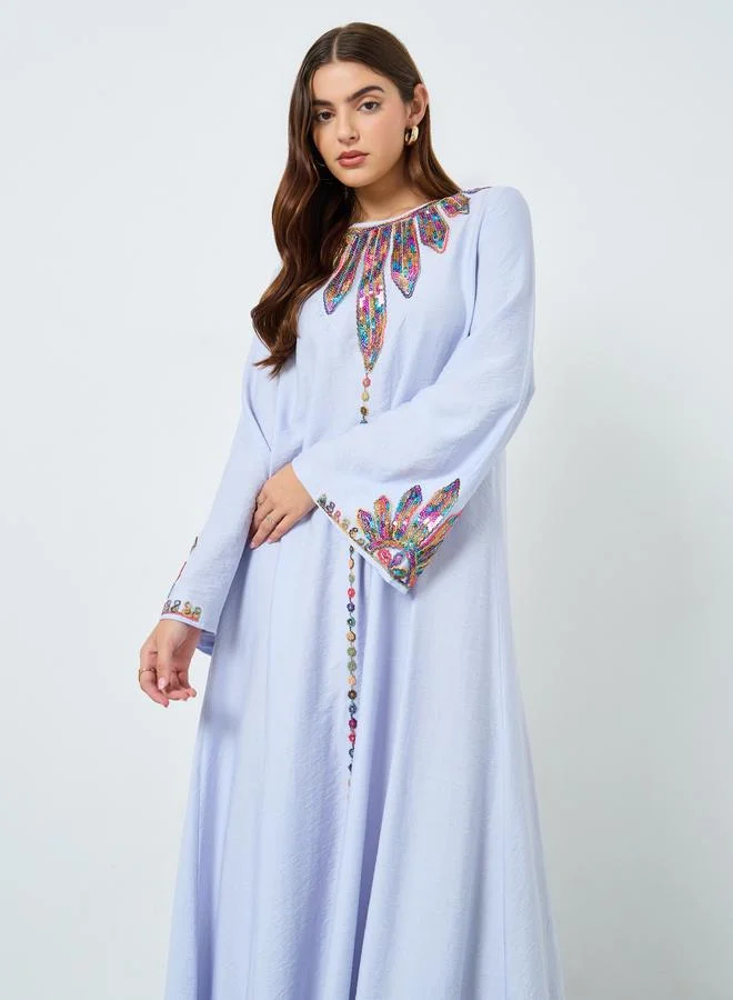 تايك تو عباية بأكمام طويلة مزينة بالترتر