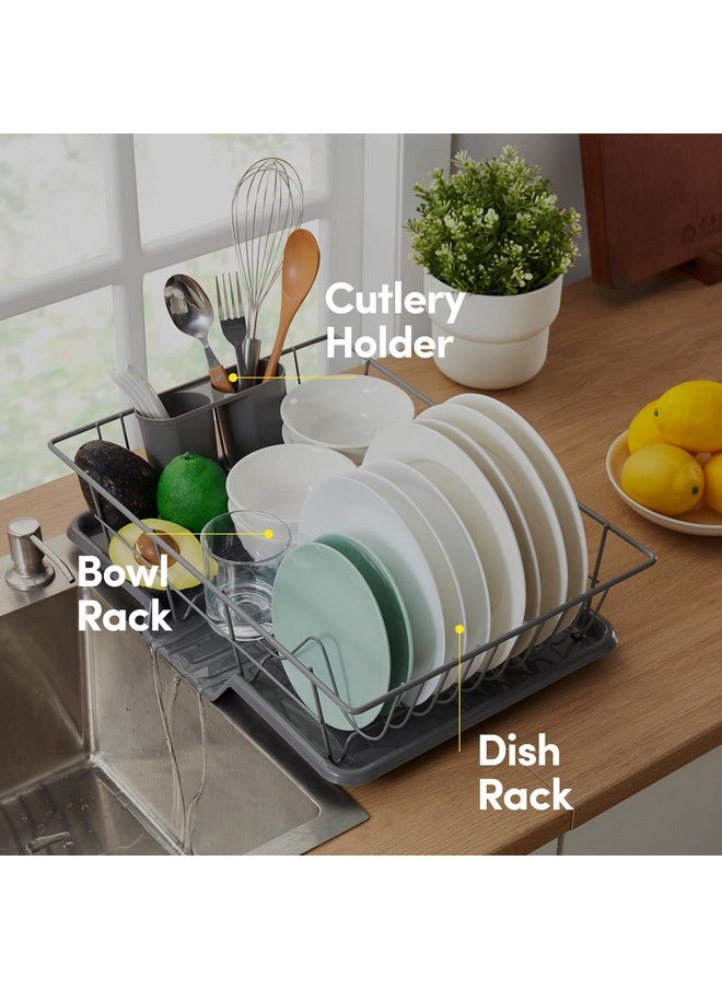Sweet Home Collection Sweet Home Collection Space-Saving 3-Piece Dish Drainer Rack Set: Efficient Kitchen Organizer for Quick Drying and Storage - Includes Cutlery Holder and Drainboard - Maximize Countertop Space, Gray  - Image 4