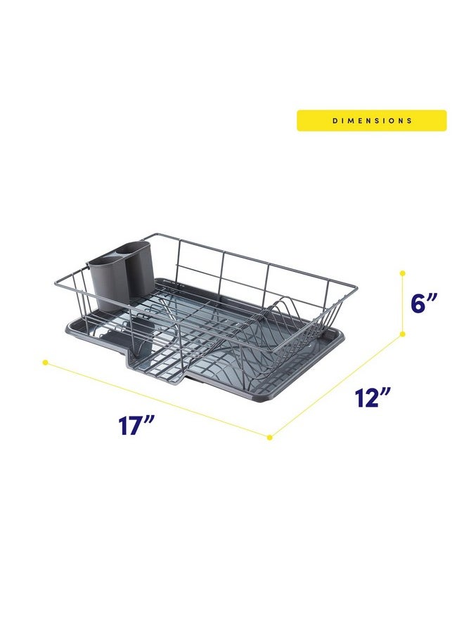 Sweet Home Collection Sweet Home Collection Space-Saving 3-Piece Dish Drainer Rack Set: Efficient Kitchen Organizer for Quick Drying and Storage - Includes Cutlery Holder and Drainboard - Maximize Countertop Space, Gray  - Image 3