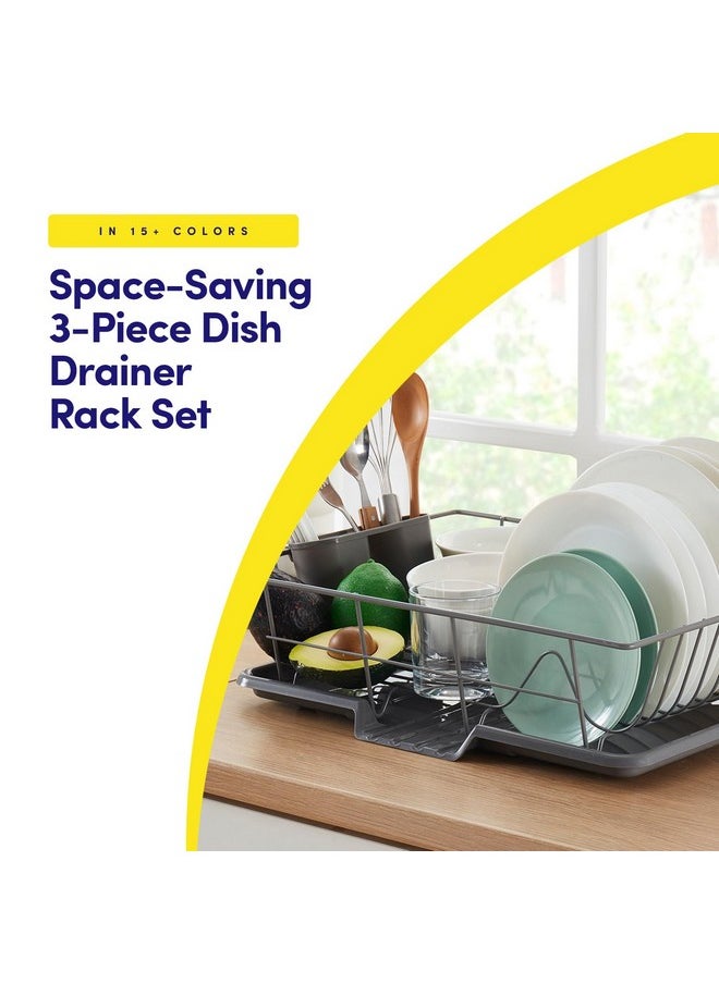 Sweet Home Collection Sweet Home Collection Space-Saving 3-Piece Dish Drainer Rack Set: Efficient Kitchen Organizer for Quick Drying and Storage - Includes Cutlery Holder and Drainboard - Maximize Countertop Space, Gray  - Image 2