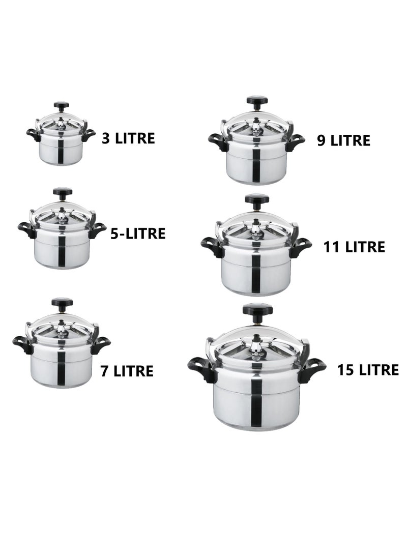 BASURRAH 2.5L / 3L / 4L / 5L / 7L / 9L / 11L / 15LLiters Aluminum pressure cooker for safe and fast cooking, available in multiple sizes (2.5L - 15L), silver color Silver - Image 4