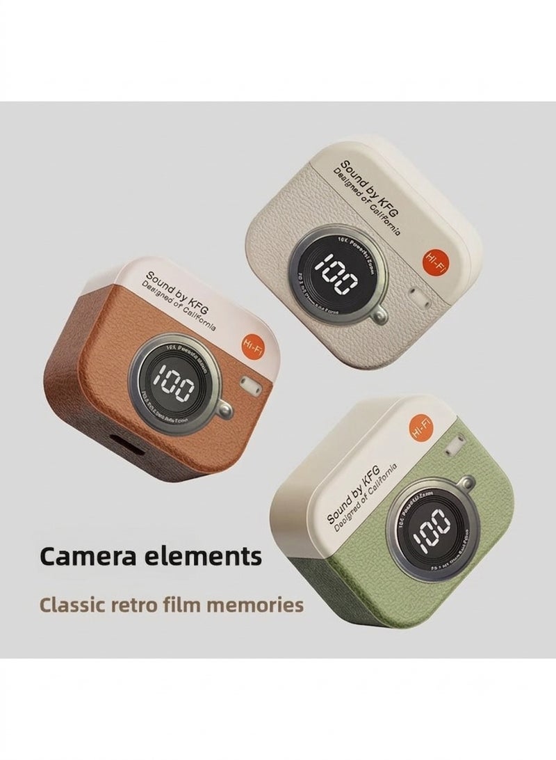 سماعات اذن بلوتوث KFG Q86 - سماعات اذن بلوتوث لاسلكية بتصميم كاميرا ريترو وصوت Hi-Fi ستيريو مع شاشة LED رقمية وعلبة شحن Type-C - Image 3