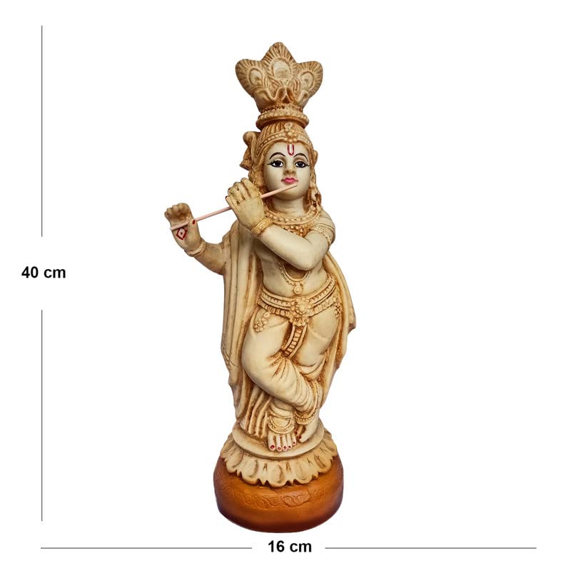 Newven 1.5 Feet Krishna showpiece Idol Decorative Statue Figurine for Home Decor Craft Gifts for House Warming for Living Room, Beige, 40 X 16 X 11 cm, Resin - Image 2