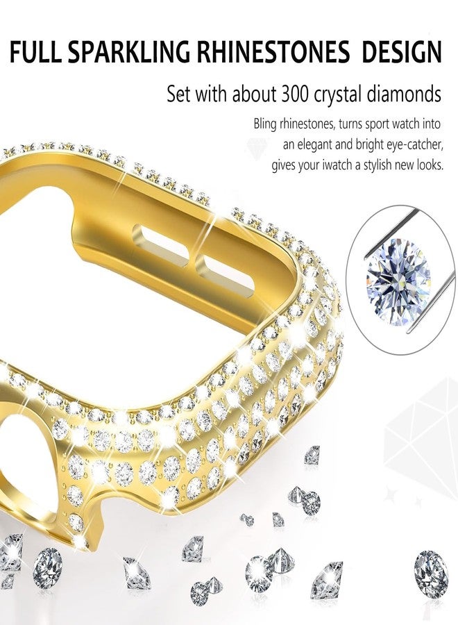 WINGLE 2 Pack for Apple Watch Case Series 11 10 42mm Case Bumper, Full Bling Crystal Diamond Rhinestone Protective Face Cover Apple Watch 11 10 42 mm Shockproof Protector for iWatch, Gold/Clear - Image 2